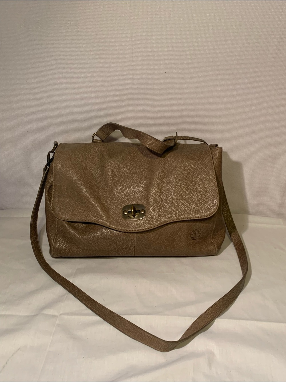 Timberland Taupe Brown Leather Messenger Satchel bag mid in Italy